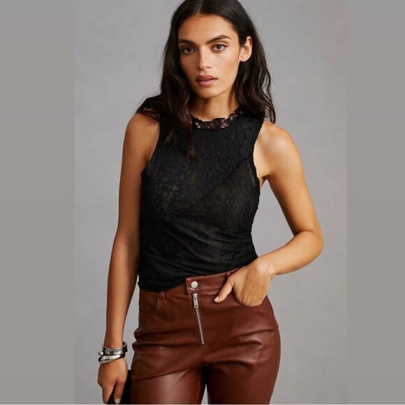 🖤 Anthropologie 🖤 Lace Mock Neck Tank Black NEW - Picture 2 of 14